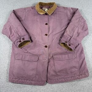 L.L. Bean Jacket Women's 2X Purple Canvas Corduroy Collar Classic Fit Field Coat